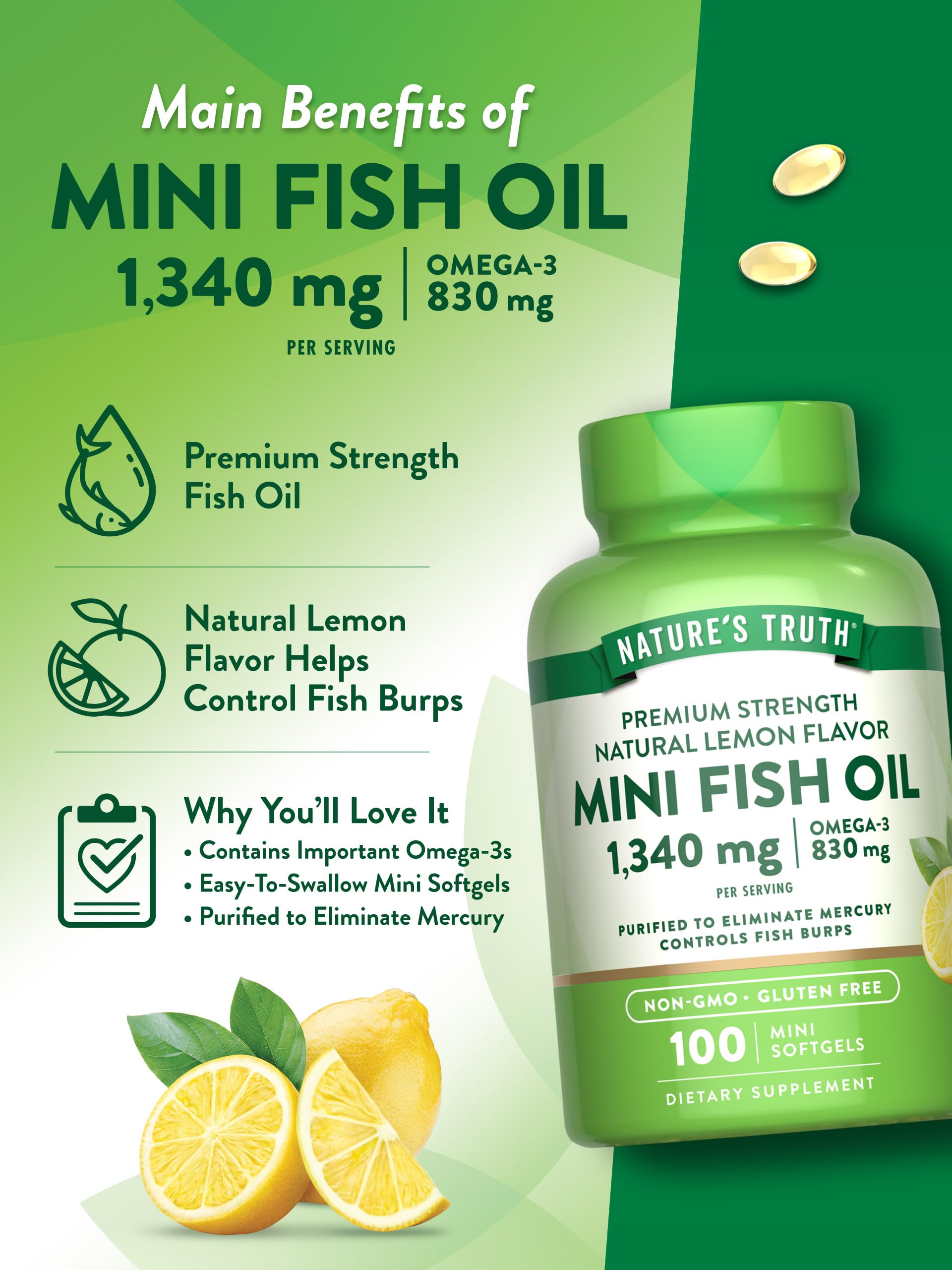 Nature's Truth mini fish oil pack of 2, traveler friendly.