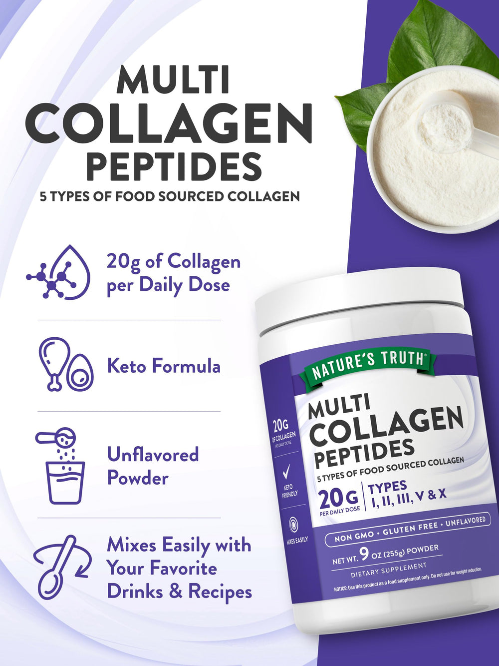 Nature's Truth Multi Collagen Powder in coffee shows seamless mixing.