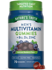 Nature's Truth Multivitamin for Men Gummies bottle with blueberry flavor for daily nutrition.