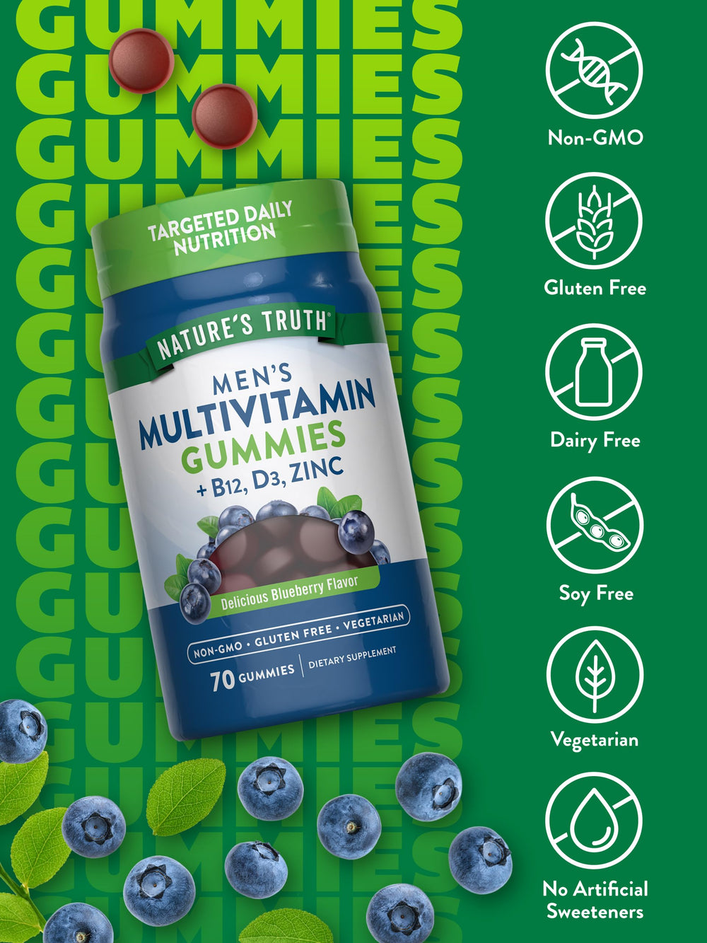 Pouring Nature's Truth Men Gummies into a glass for a quick daily routine.