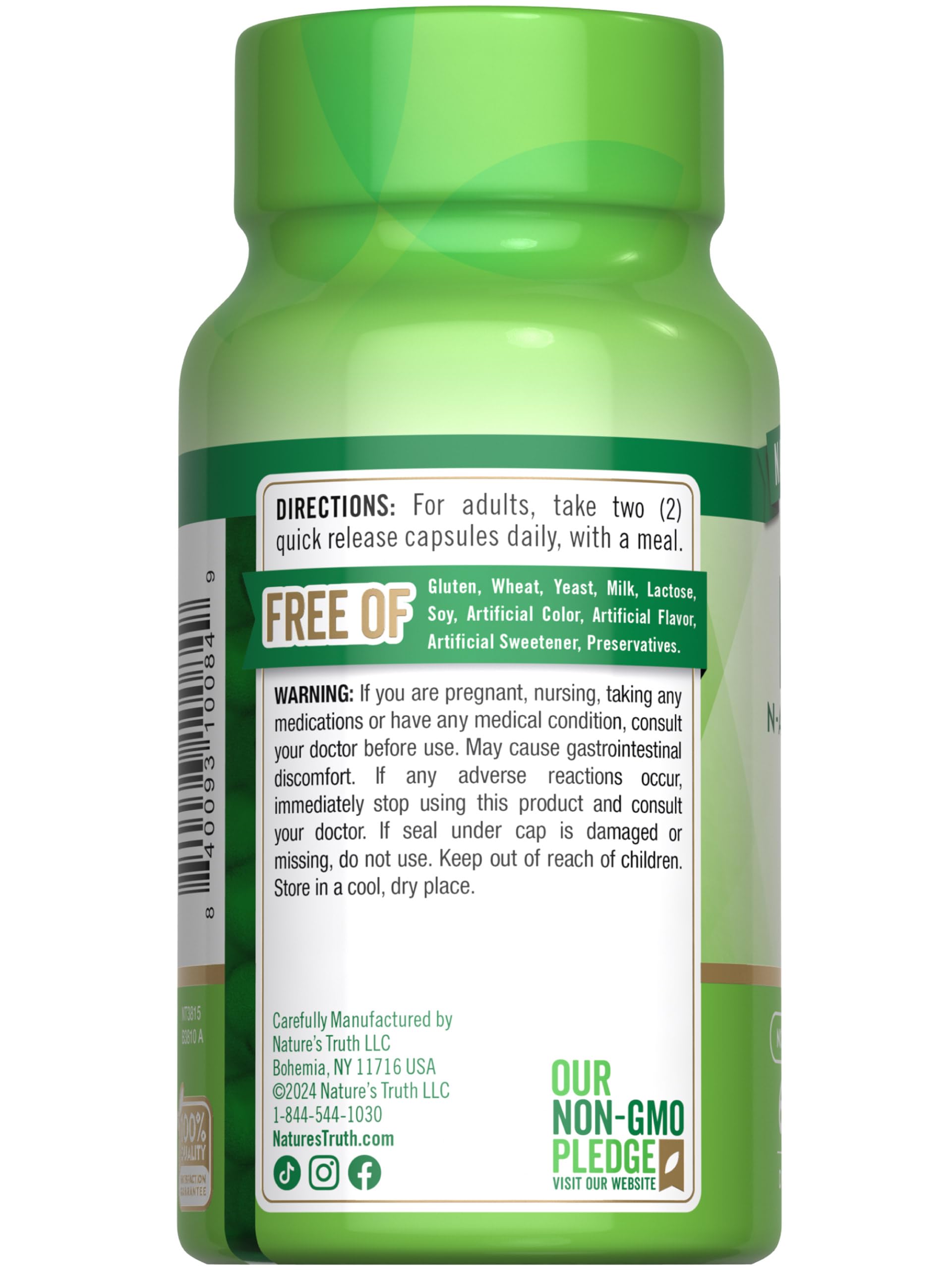 Nature's Truth NAC bottle front-view emphasizing clean, honest formulation.