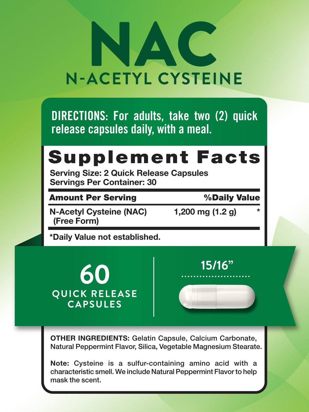 Nature's Truth NAC capsules close-up, easy-to-swallow daily routine.