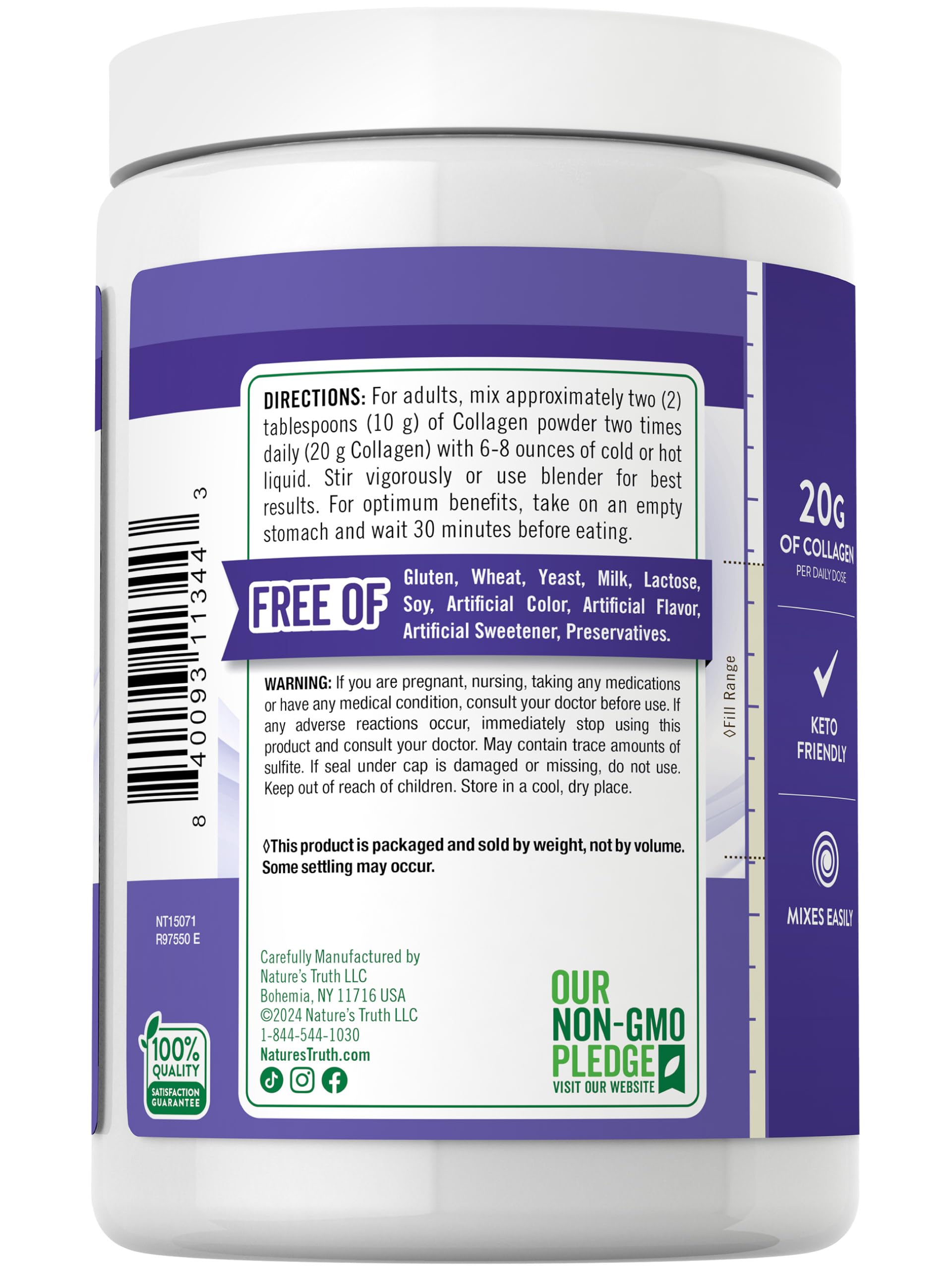 Nature's Truth Non-GMO Gluten-Free label on packaging emphasizes clean ingredients.