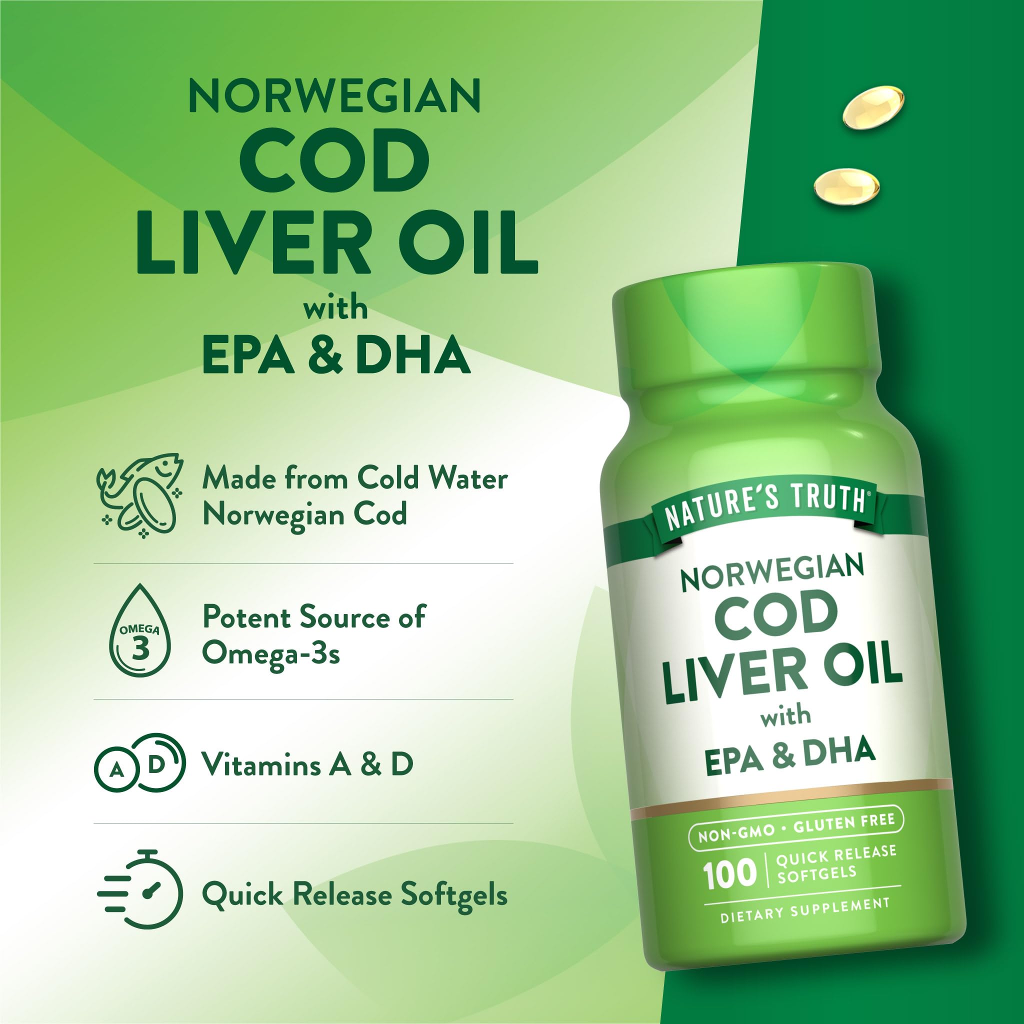 Nutrition facts panel from Nature's Truth cod liver oil bottle.