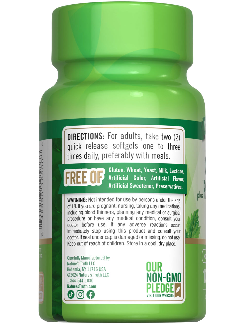 Nature's Truth odorless garlic parsley softgels bottle with cap suggests simple daily routine.