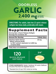 Nature's Truth Odorless Garlic softgels close-up emphasizes convenient capsules for easy intake.