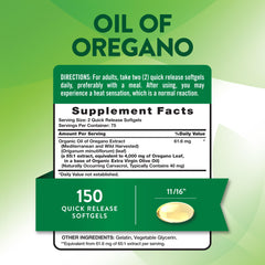 Nature's Truth Oil of Oregano Softgels bottle back label highlights non-GMO and gluten-free