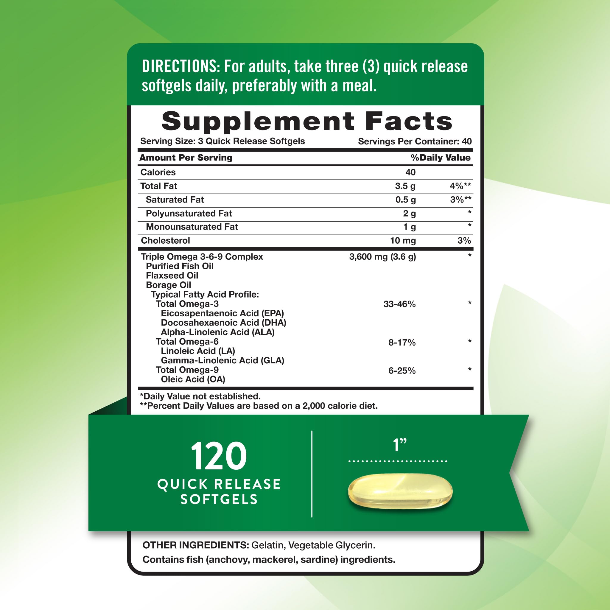 Packaging front of Nature's Truth Omega 3-6-9 highlights non-GMO formula.