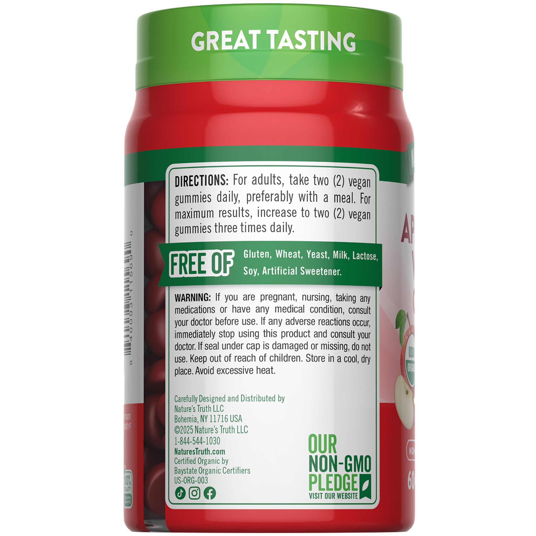 Nature's Truth organic ACV gummies with glass of water signaling easy consumption