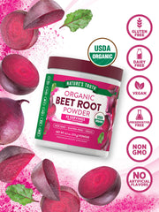 Nature's Truth organic beet root powder packaging with non-GMO claim