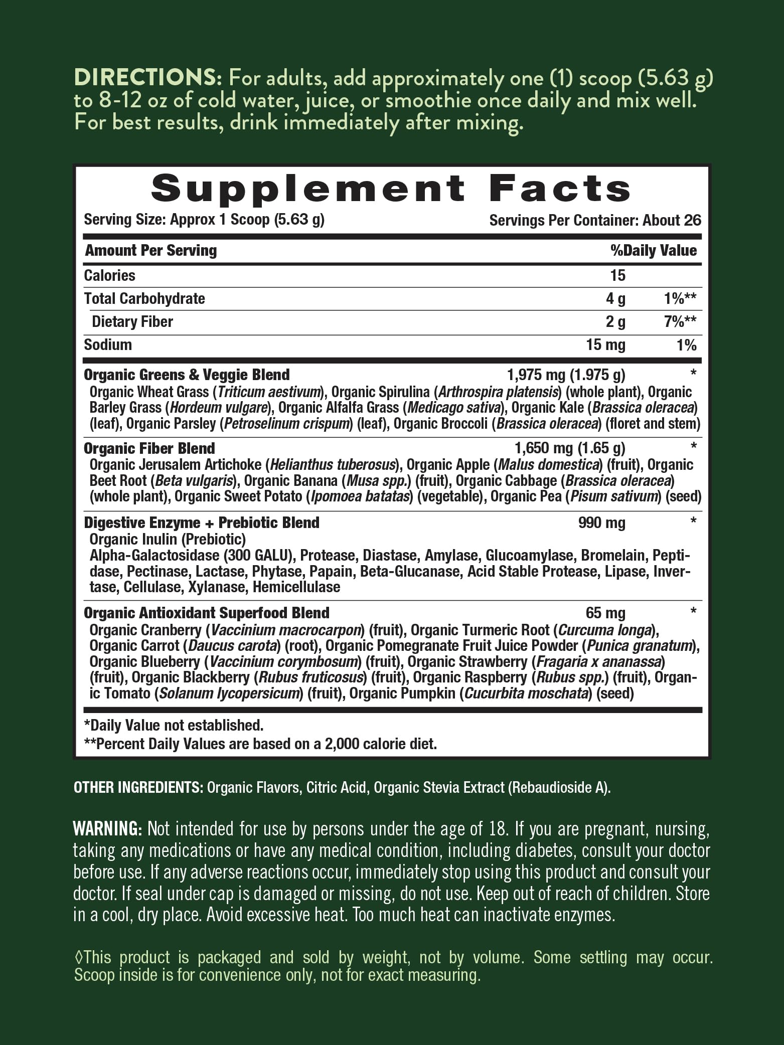 Nature's Truth Organic Greens Powder tub-label emphasizes vegan, gluten-free nutrition for busy mornings.