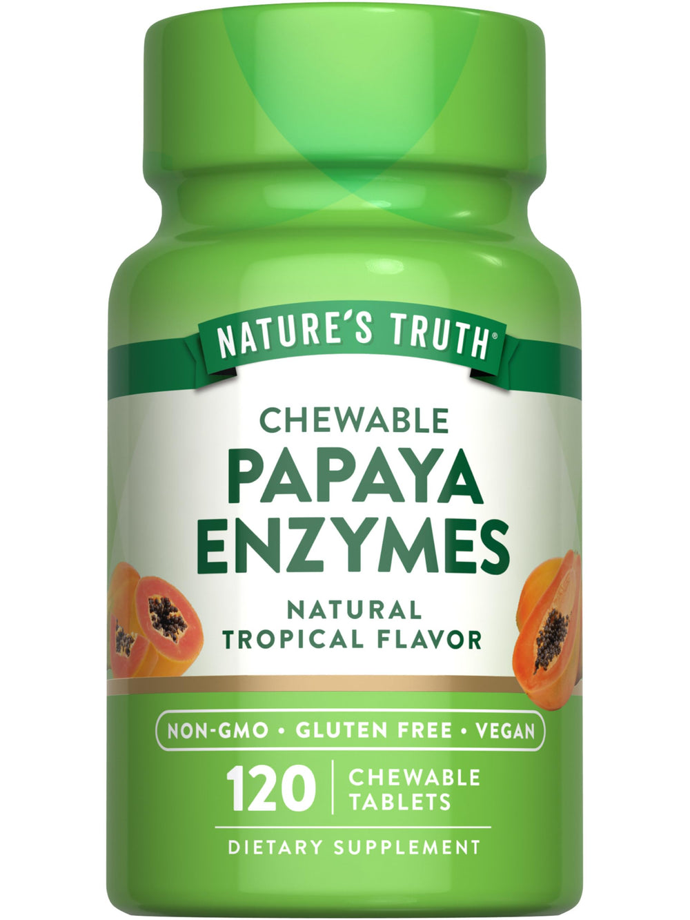 Nature's Truth papaya enzyme chewable bottle promoting easy digestion after meals.
