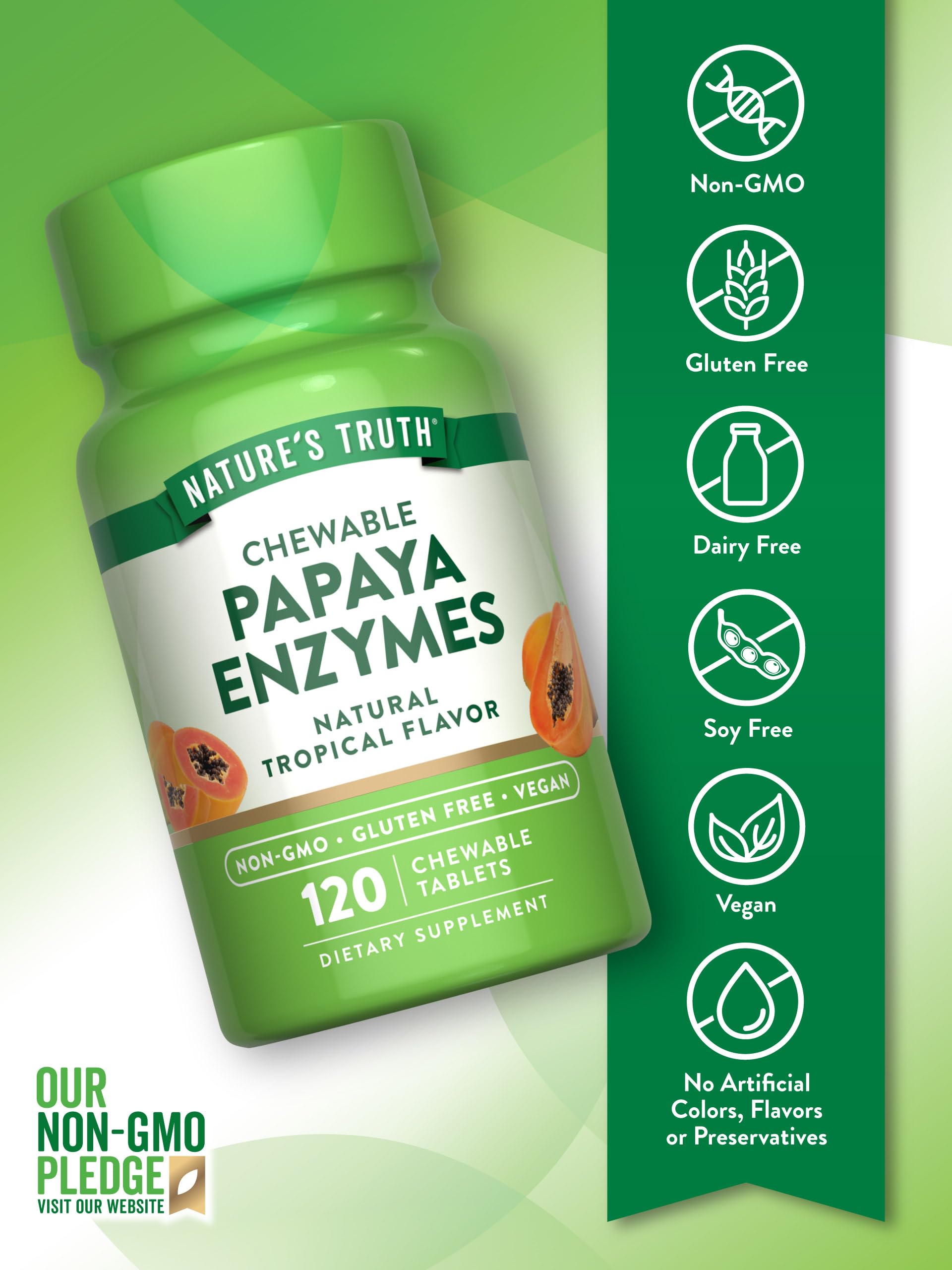 Nature's Truth papaya enzyme chewable tablets in tropical flavor.