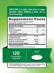 Nature's Truth papaya enzyme label close-up showing vegan, non-GMO formula.