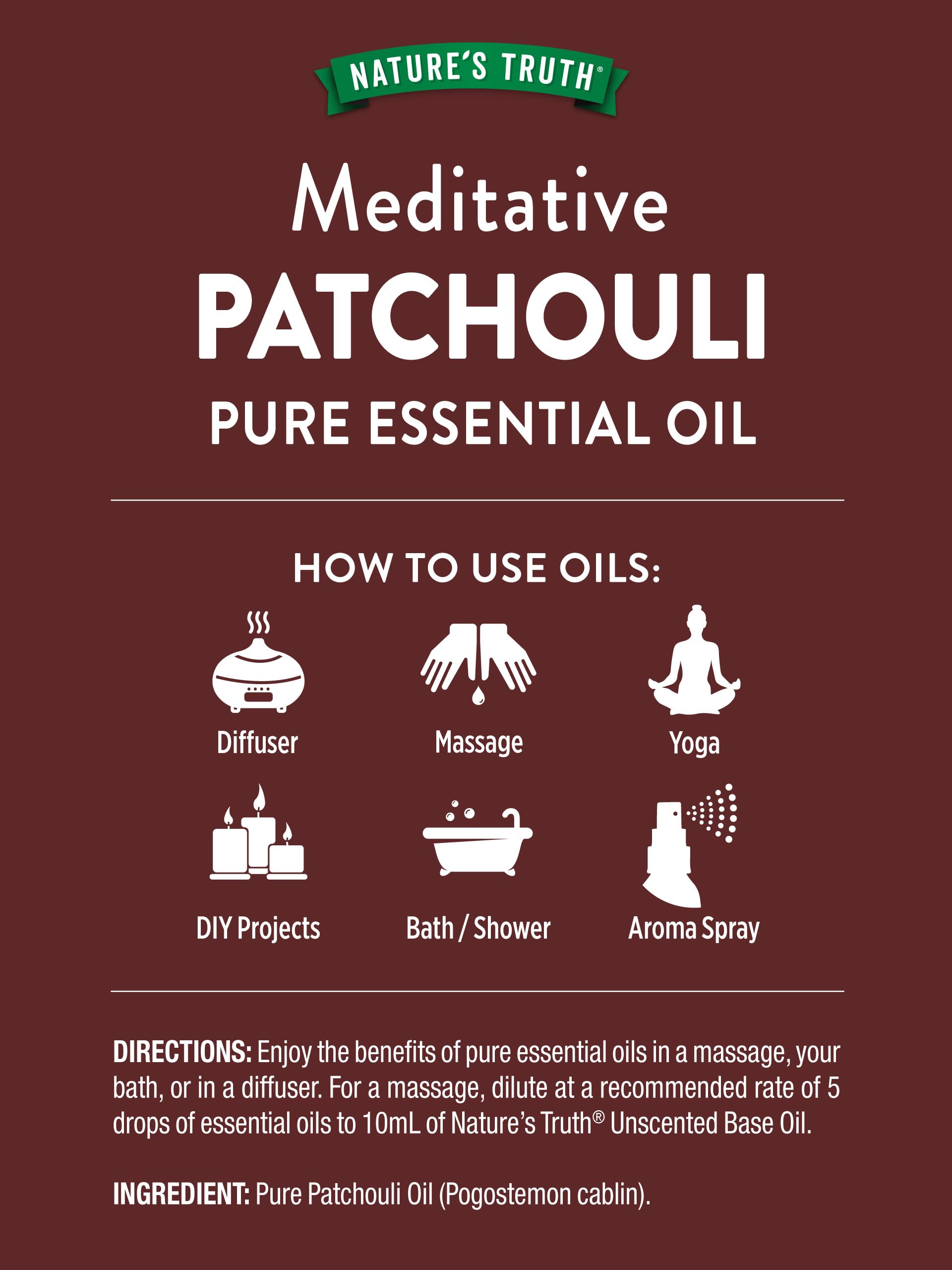 Nature's Truth Patchouli oil diffuser releasing warm aroma