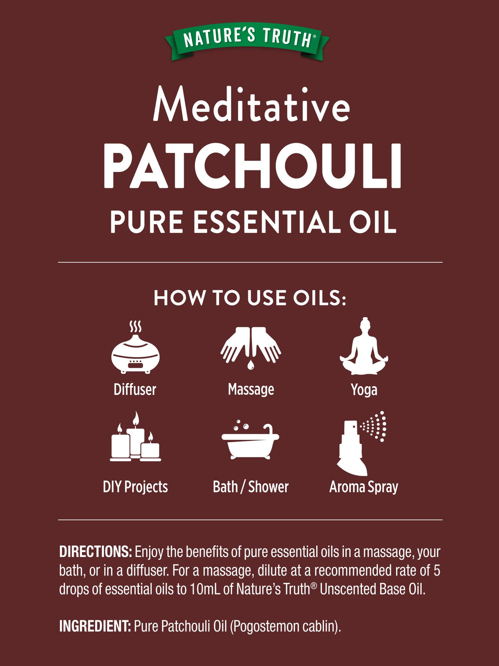 Nature's Truth Patchouli oil diffuser releasing warm aroma