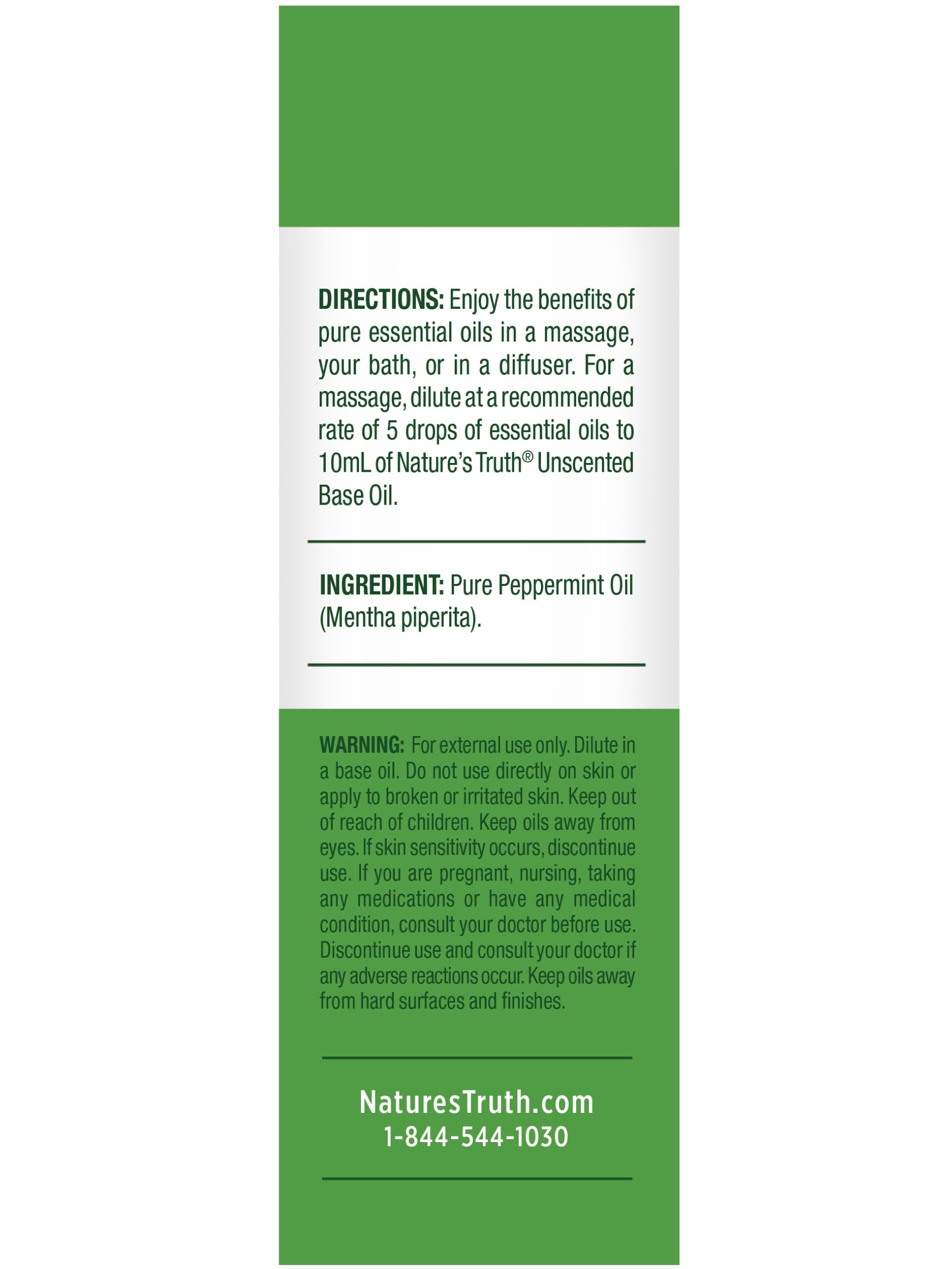 Nature's Truth Peppermint Oil natural packaging emphasizes gluten-free and non-GMO quality.