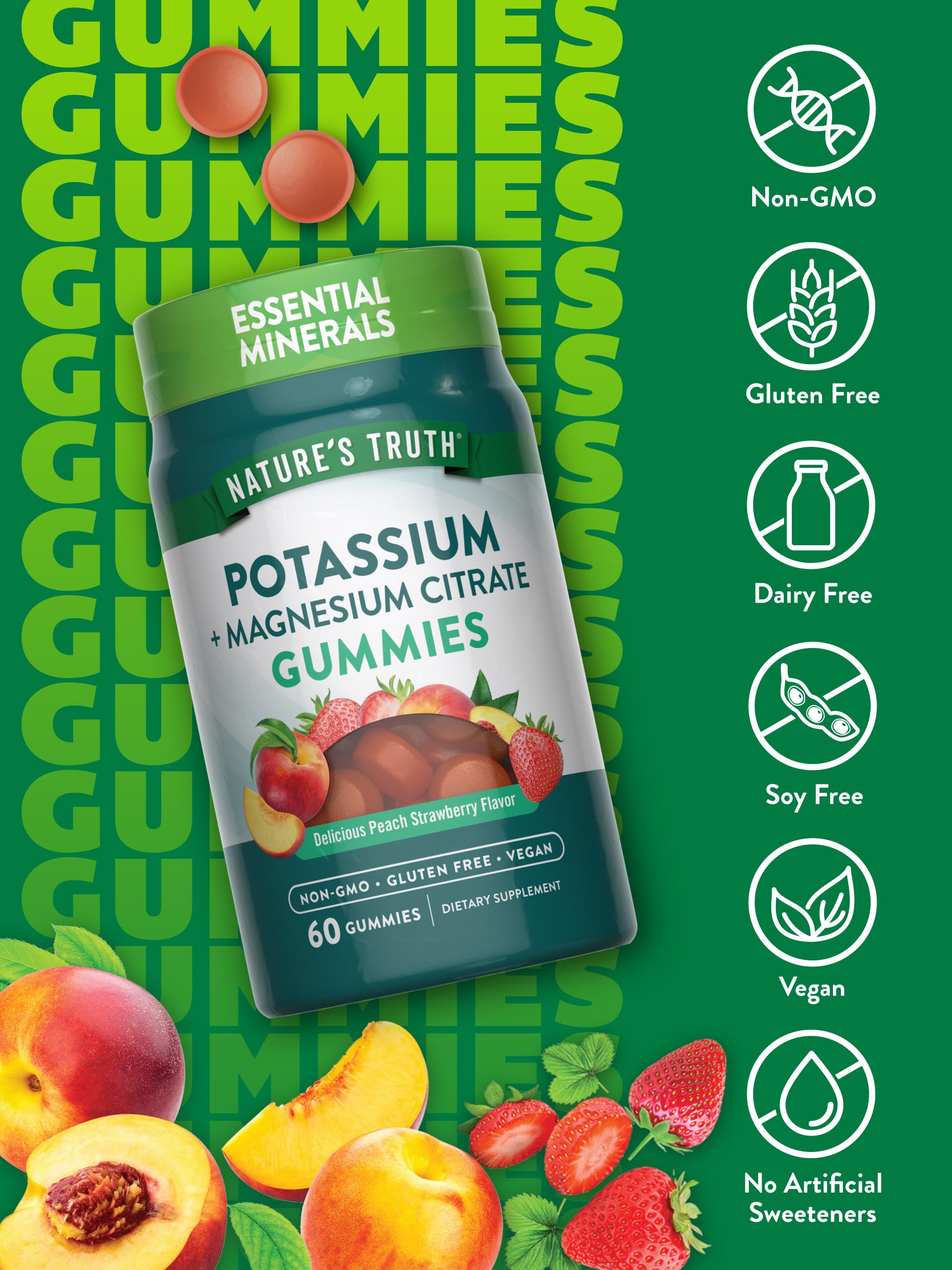 Closeup of Nature's Truth gummies showing chewy texture and fruit flavor.