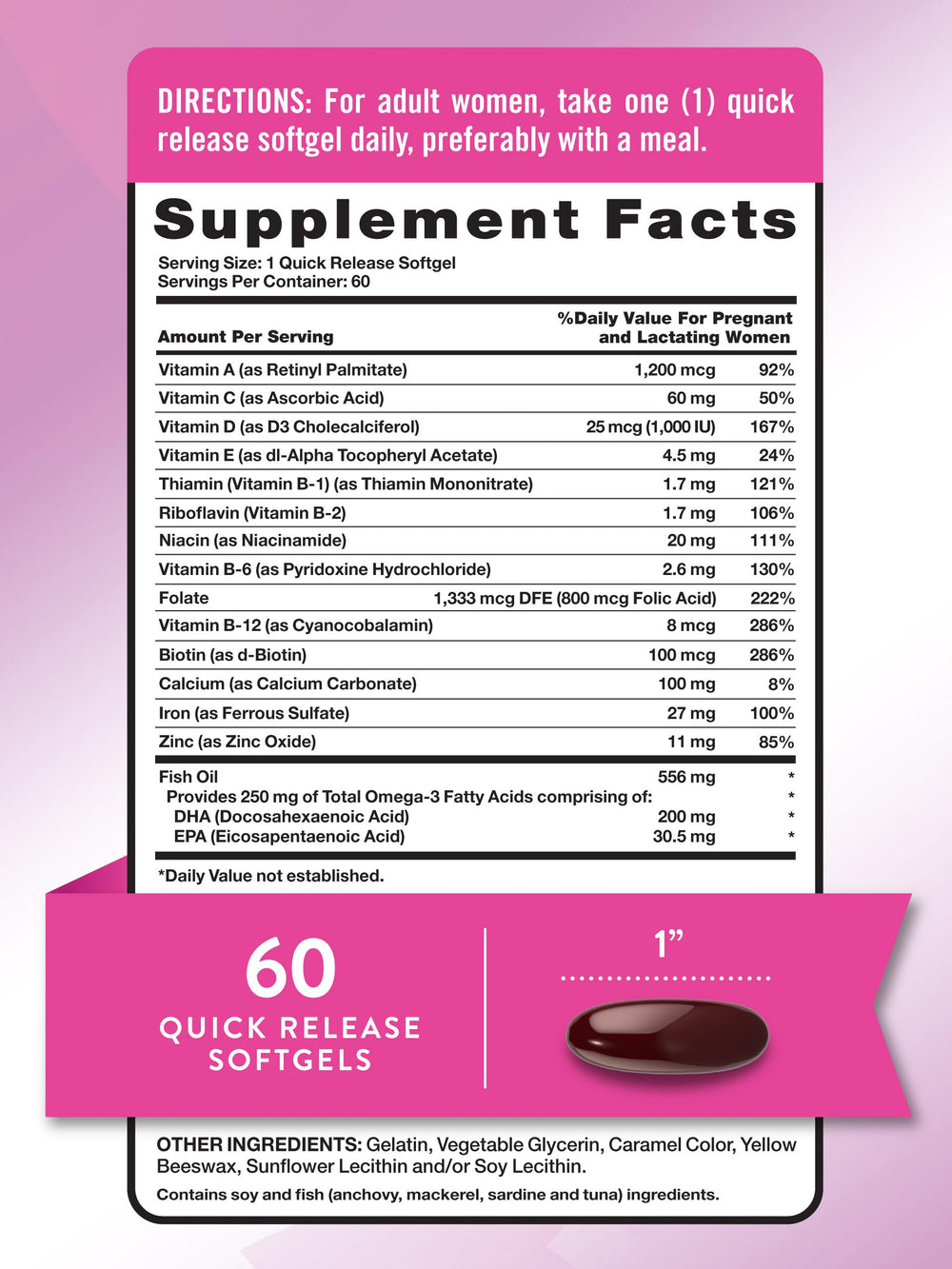 Nature's Truth Prenatal DHA and folic acid close-up with one-per-day capsule.