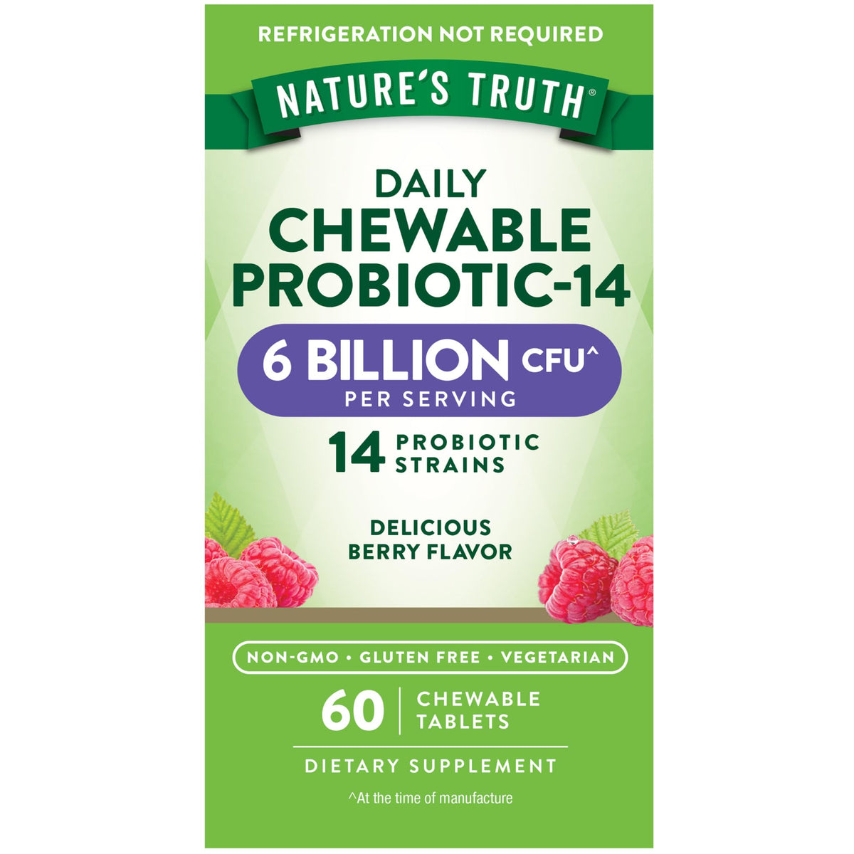 Nature's Truth probiotic chewable berry bottle promotes daily gut wellness in a tasty format.