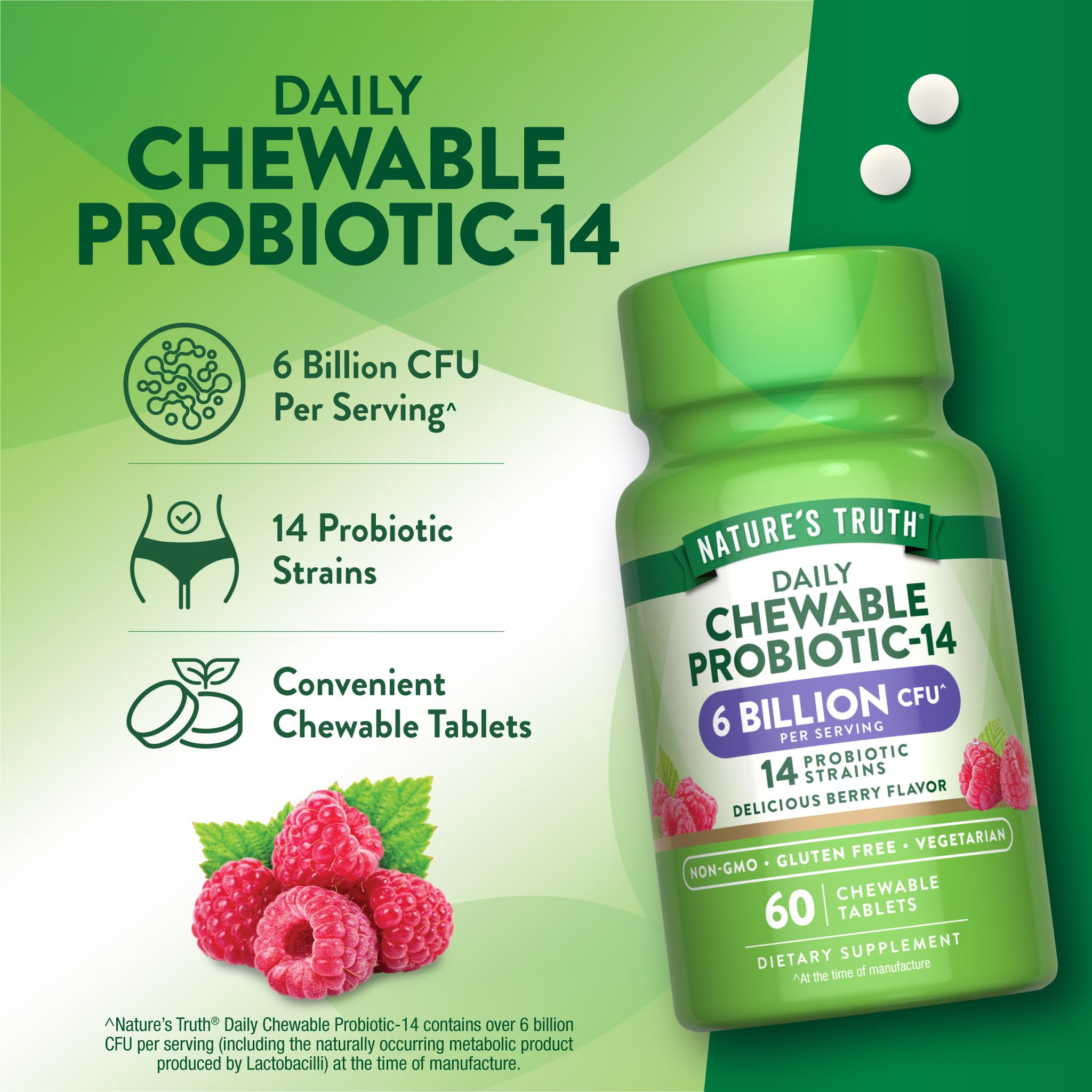 Daily dose of Nature's Truth probiotic chewable berry illustrating convenient routine.