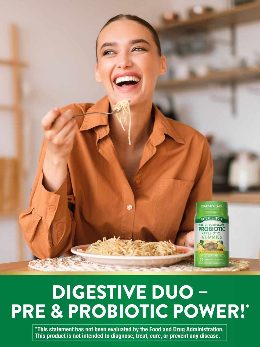 Nature's Truth probiotic gummies packaging displaying gluten-free and non-GMO quality.