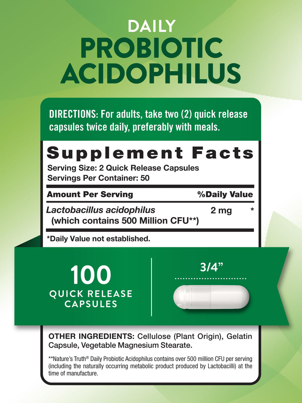 Nature's Truth Probiotics capsules in hand for convenient daily use.