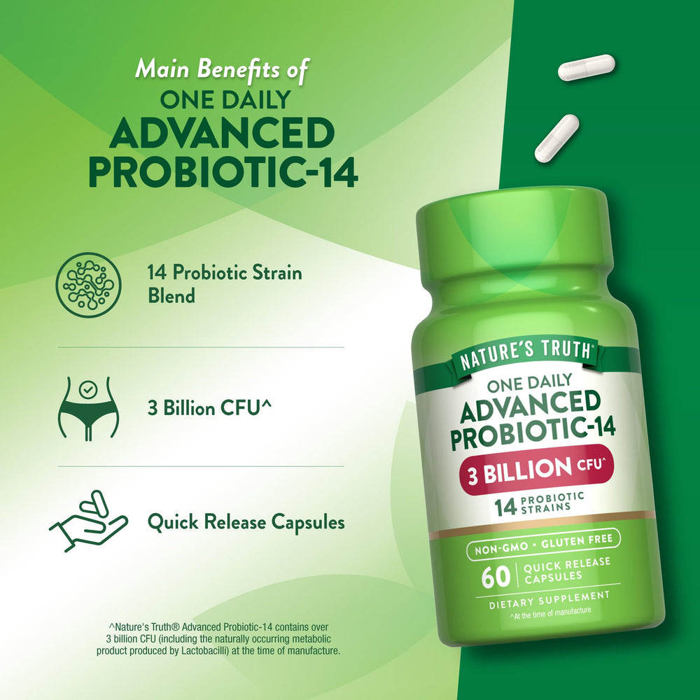 Nature's Truth Probiotics daily-dose concept with bottle and glass.
