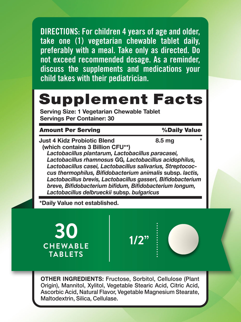 Nature's Truth Probiotics for Kids 30-chewables bottle for easy daily use.