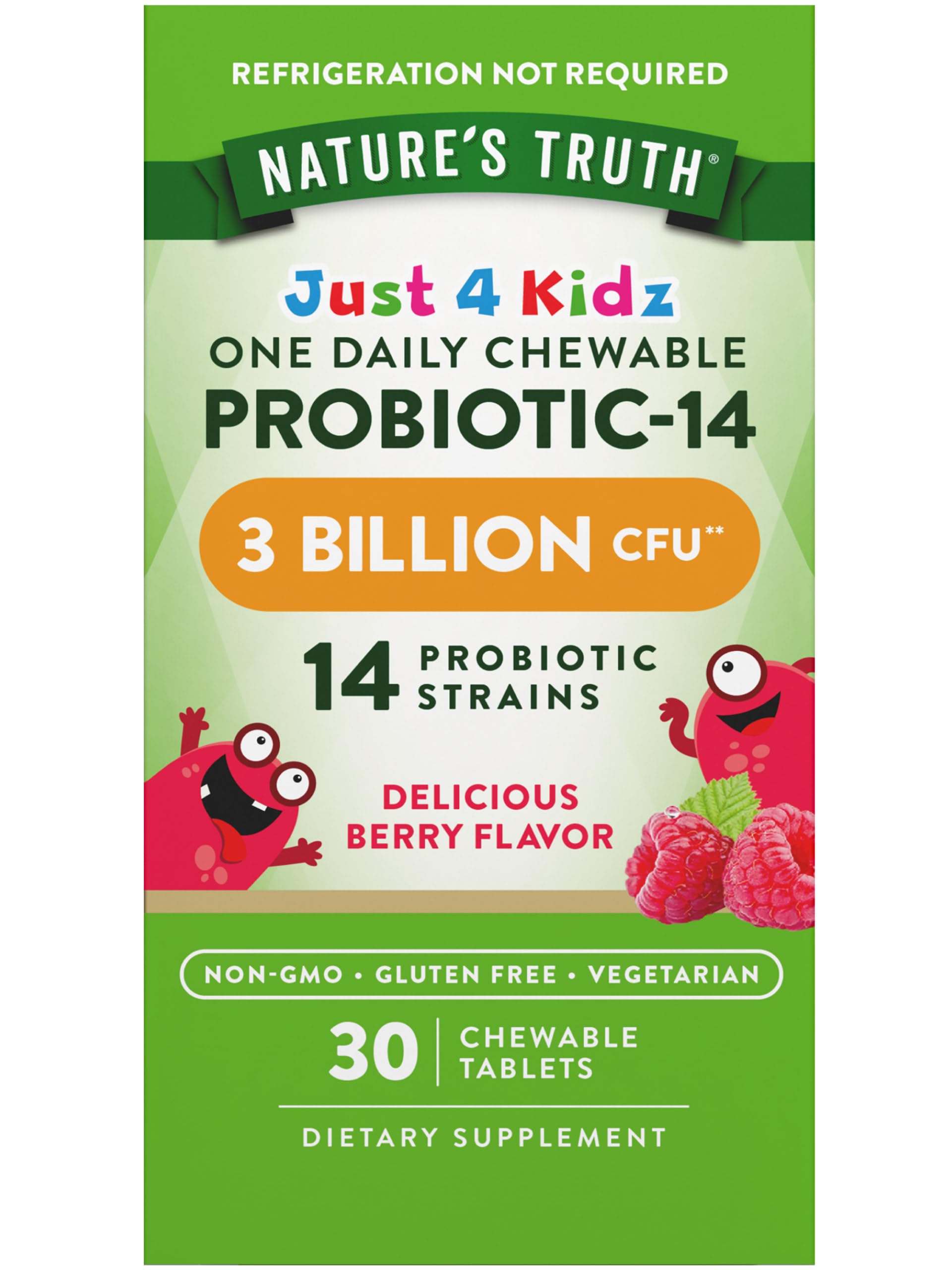 Nature's Truth Probiotics for Kids berry chew tablet for daily, kid-friendly support.