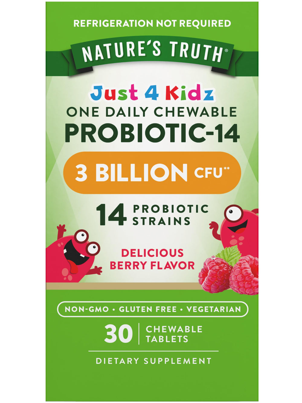 Nature's Truth Probiotics for Kids berry chew tablet for daily, kid-friendly support.