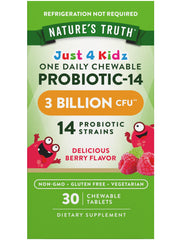 Nature's Truth Probiotics for Kids berry chew tablet for daily, kid-friendly support.