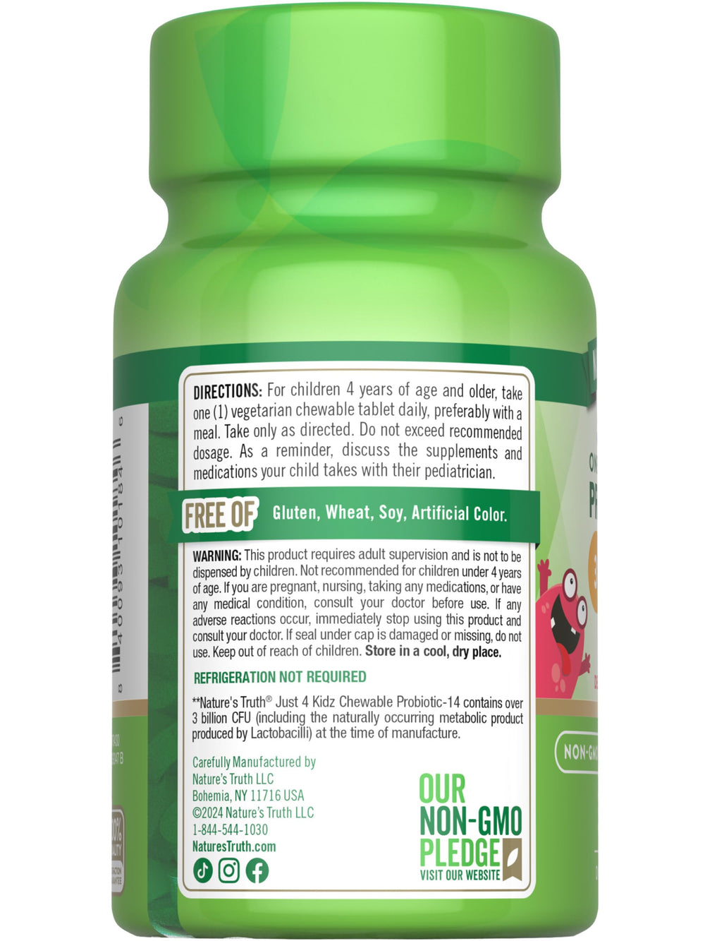 Nature's Truth Probiotics for Kids non-GMO and gluten-free badge.
