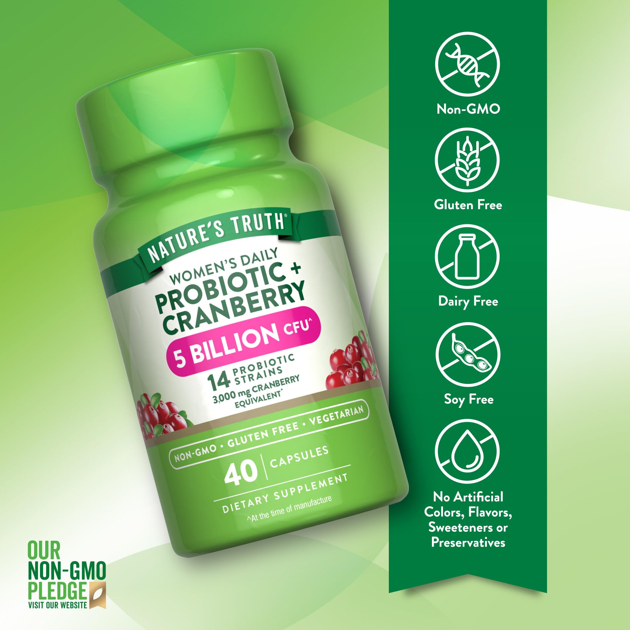Nature's Truth Probiotics for Women cranberry extract detail on label