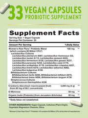 Nature's Truth Raw Flora Womens Probiotics bottle label highlights 60B CFU and strains.