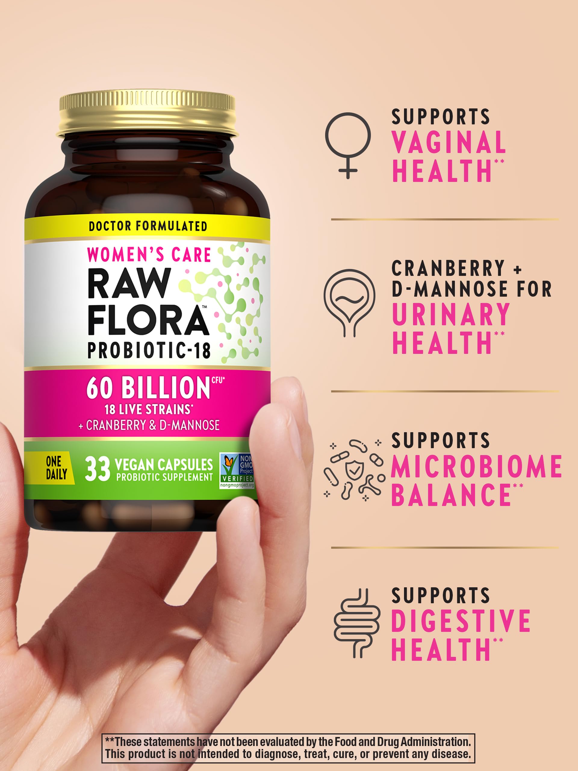 Nature's Truth Raw Flora Womens Probiotics capsules ready for daily probiotic use.