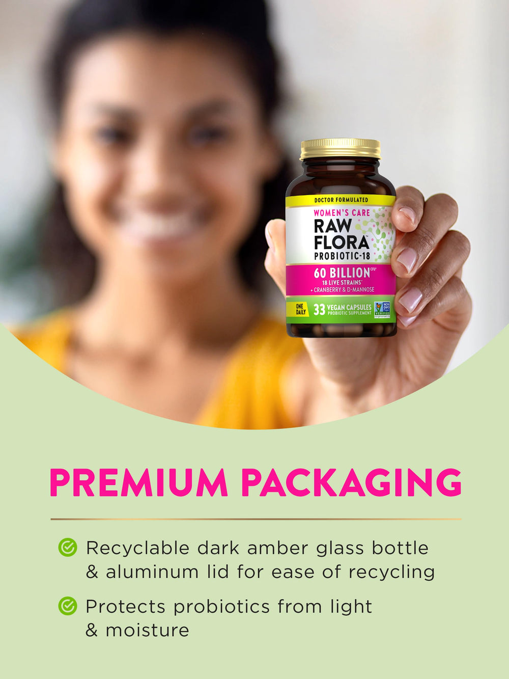 Nature's Truth Raw Flora shelf-stable bottle for travel convenience.