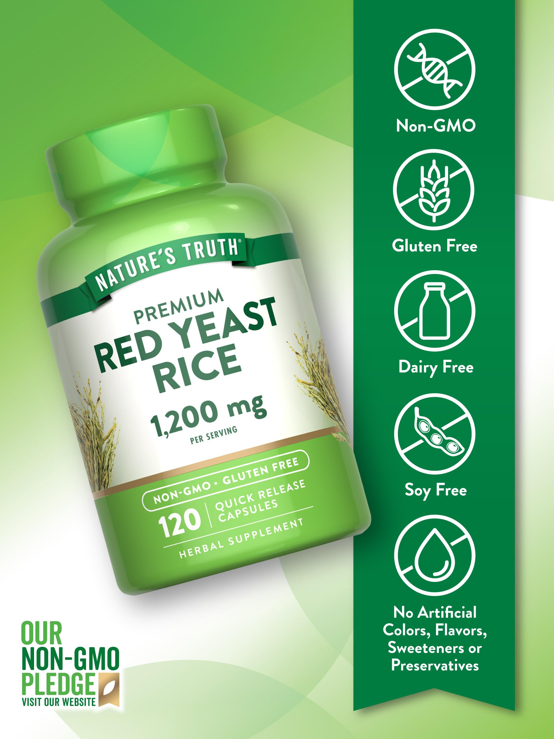Nature's Truth Red Yeast Rice bottle with dosage guidance
