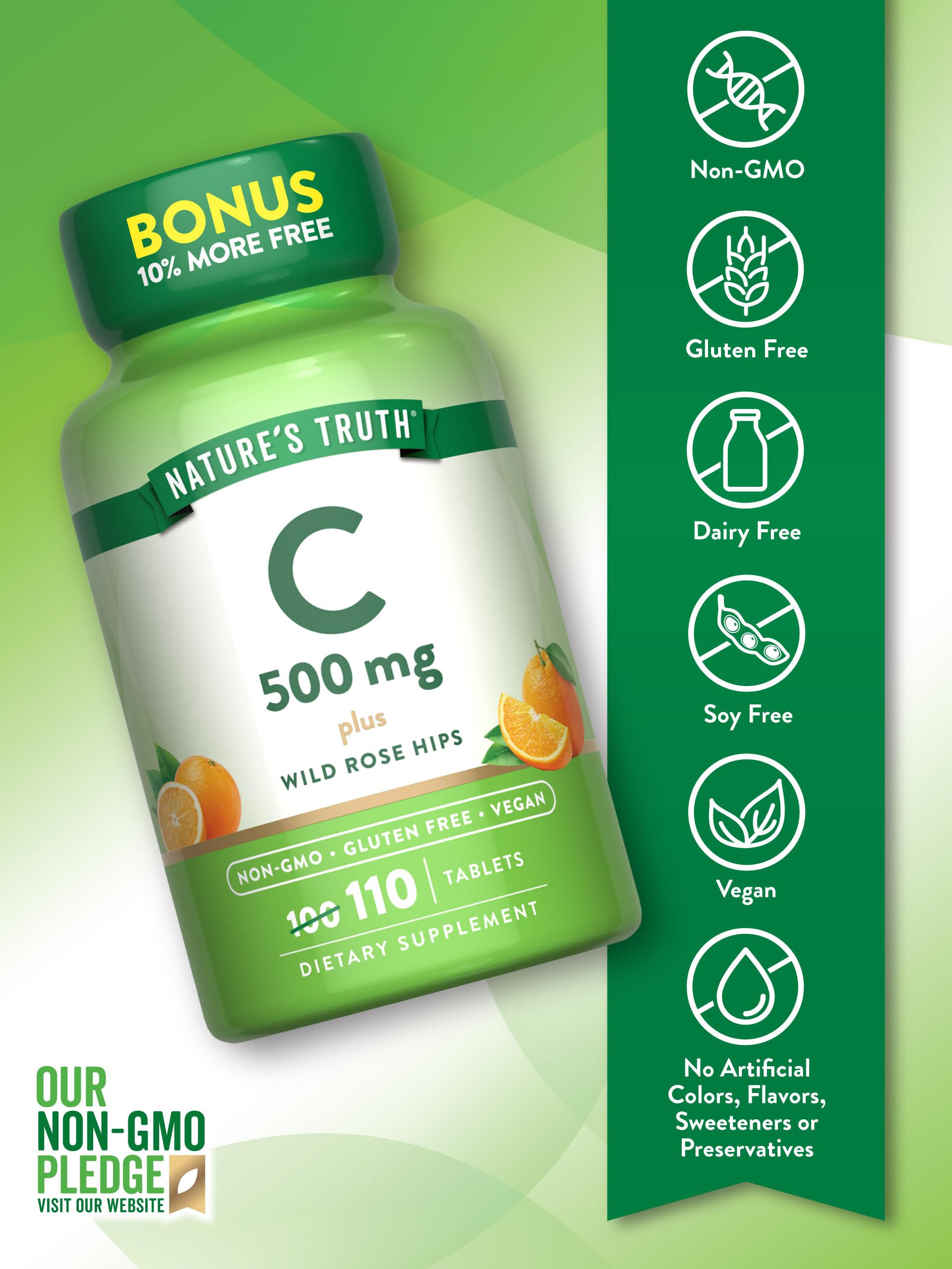 Label for Nature's Truth Vitamin C with Rose Hips highlights natural ingredients.