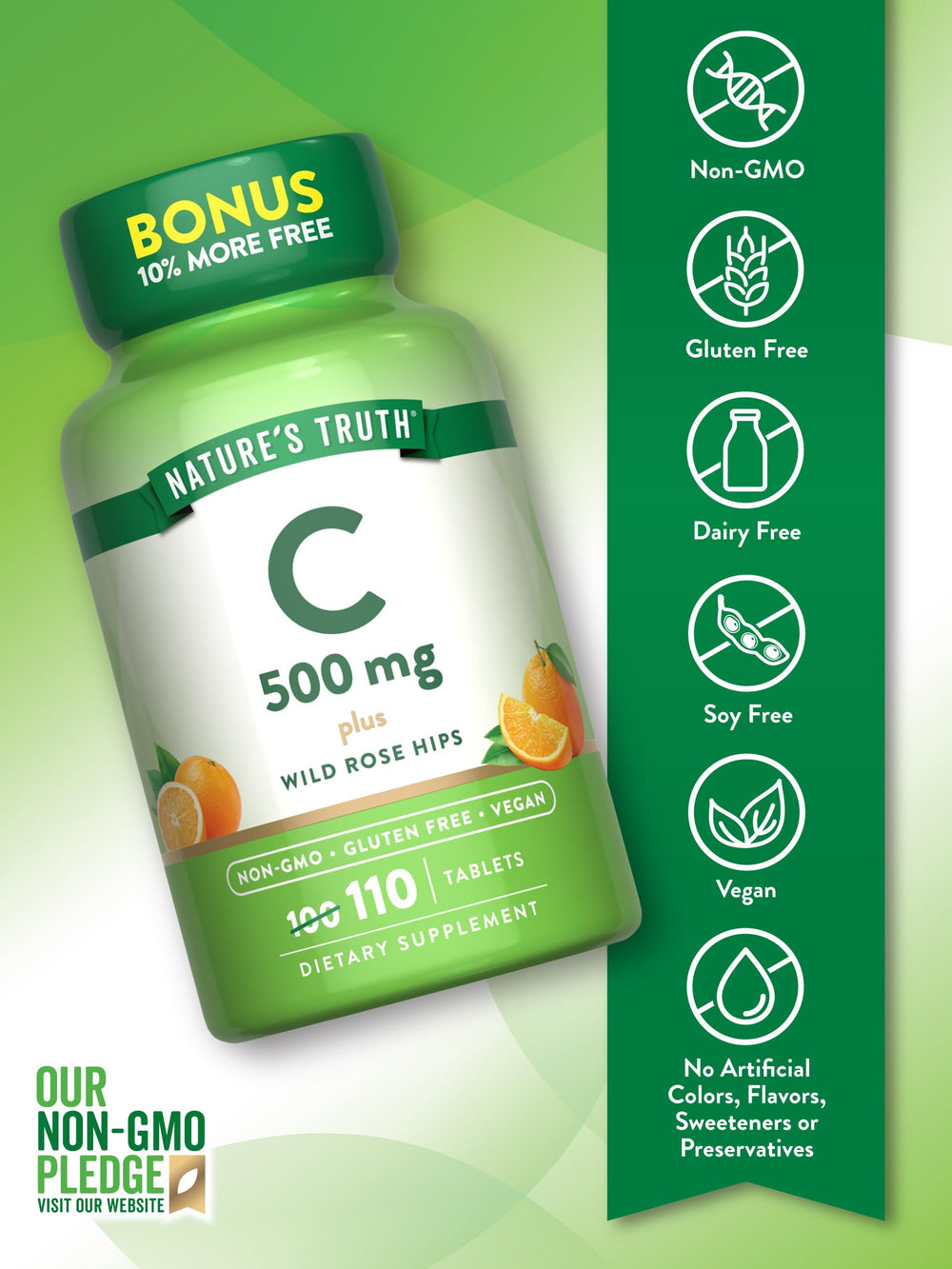 Label for Nature's Truth Vitamin C with Rose Hips highlights natural ingredients.