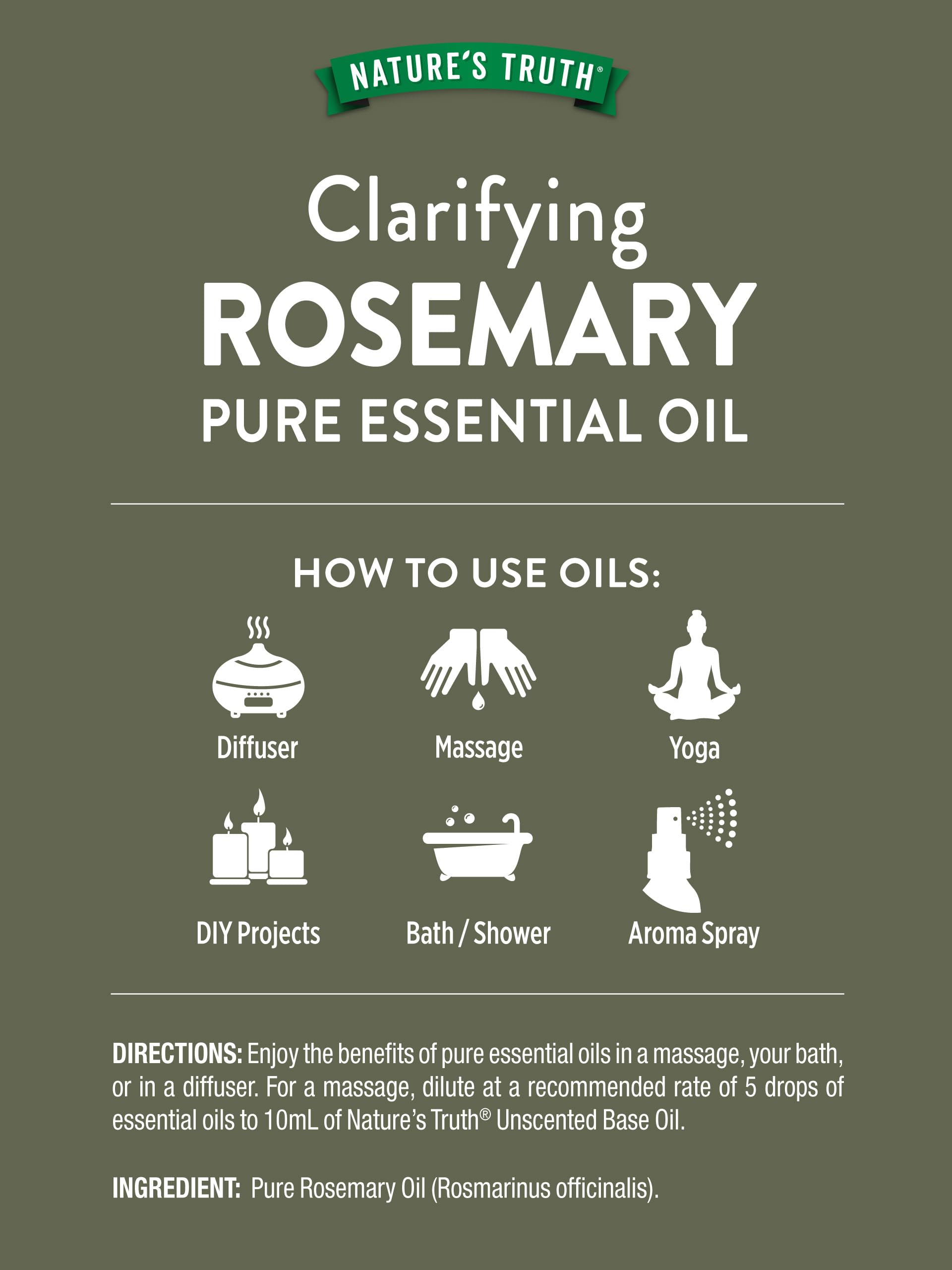 Nature's Truth rosemary oil used in diffuser applications for ambient scent.
