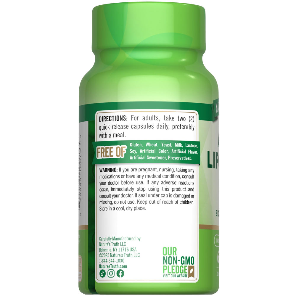 Nature's Truth alfa lipoico 600mg sin geneticamente modificado