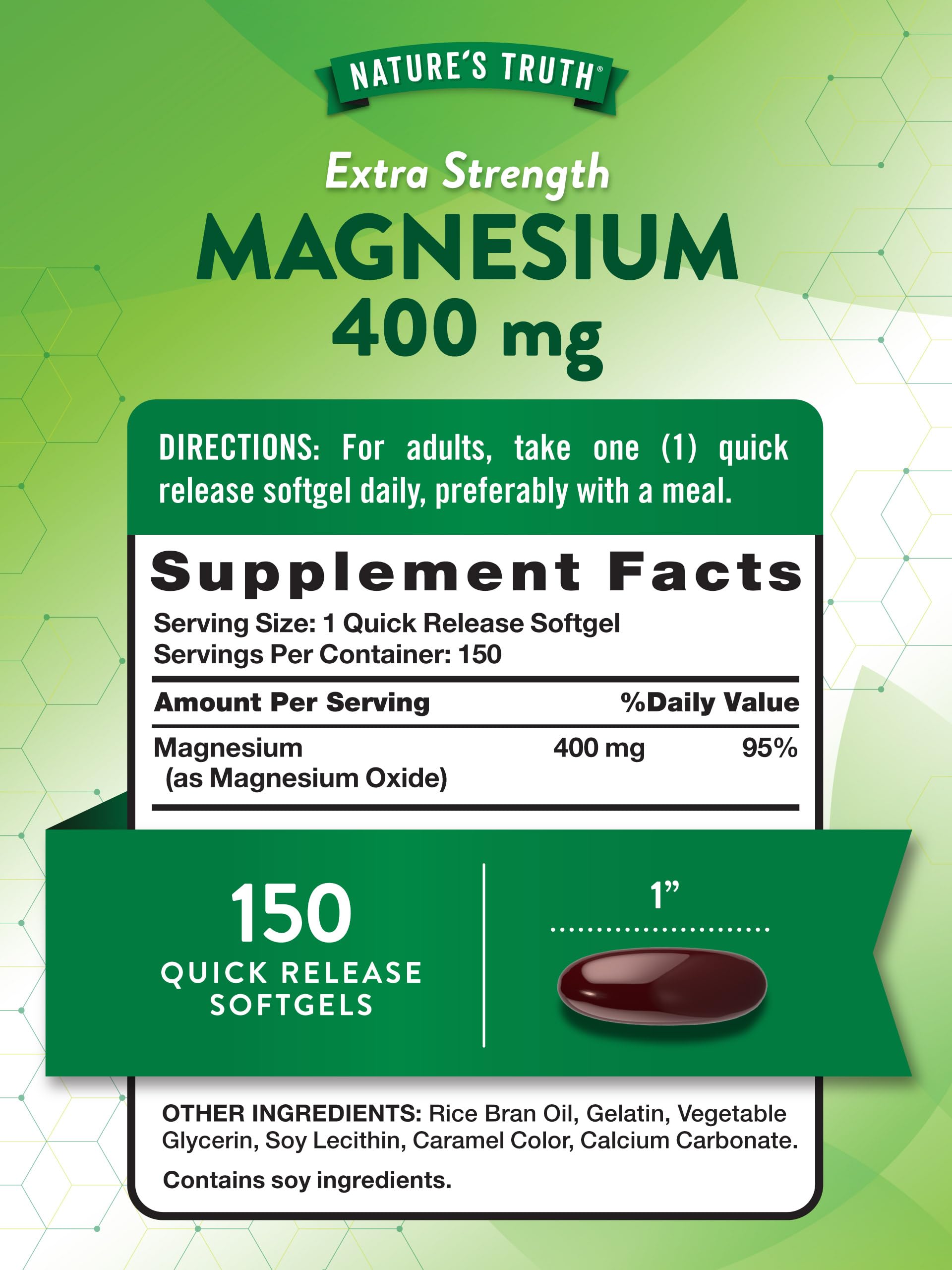 Closeup of Nature's Truth magnesium softgel capsule highlighting its smooth texture