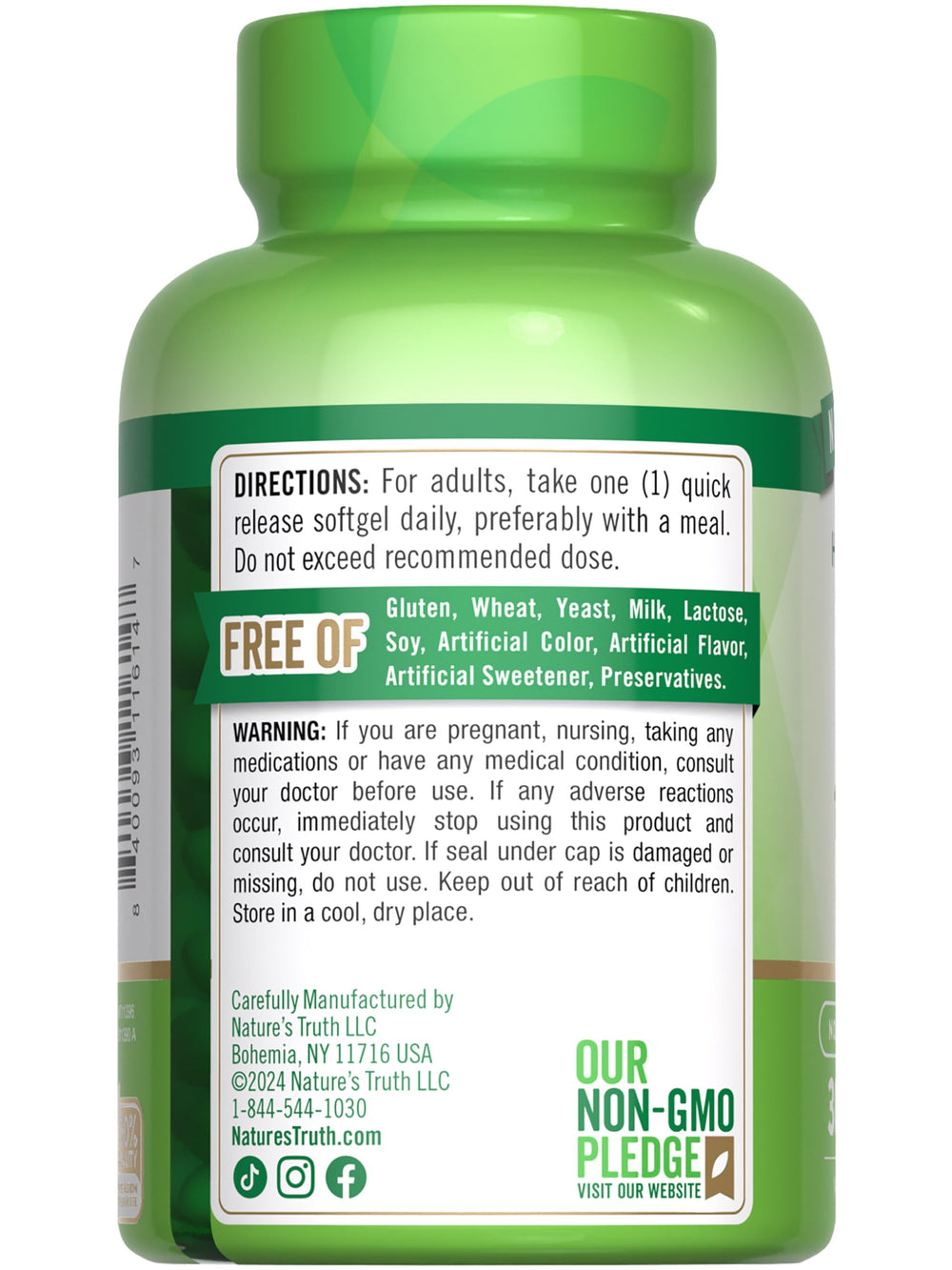 Nature's Truth softgel capsule image suggesting easy swallowing.