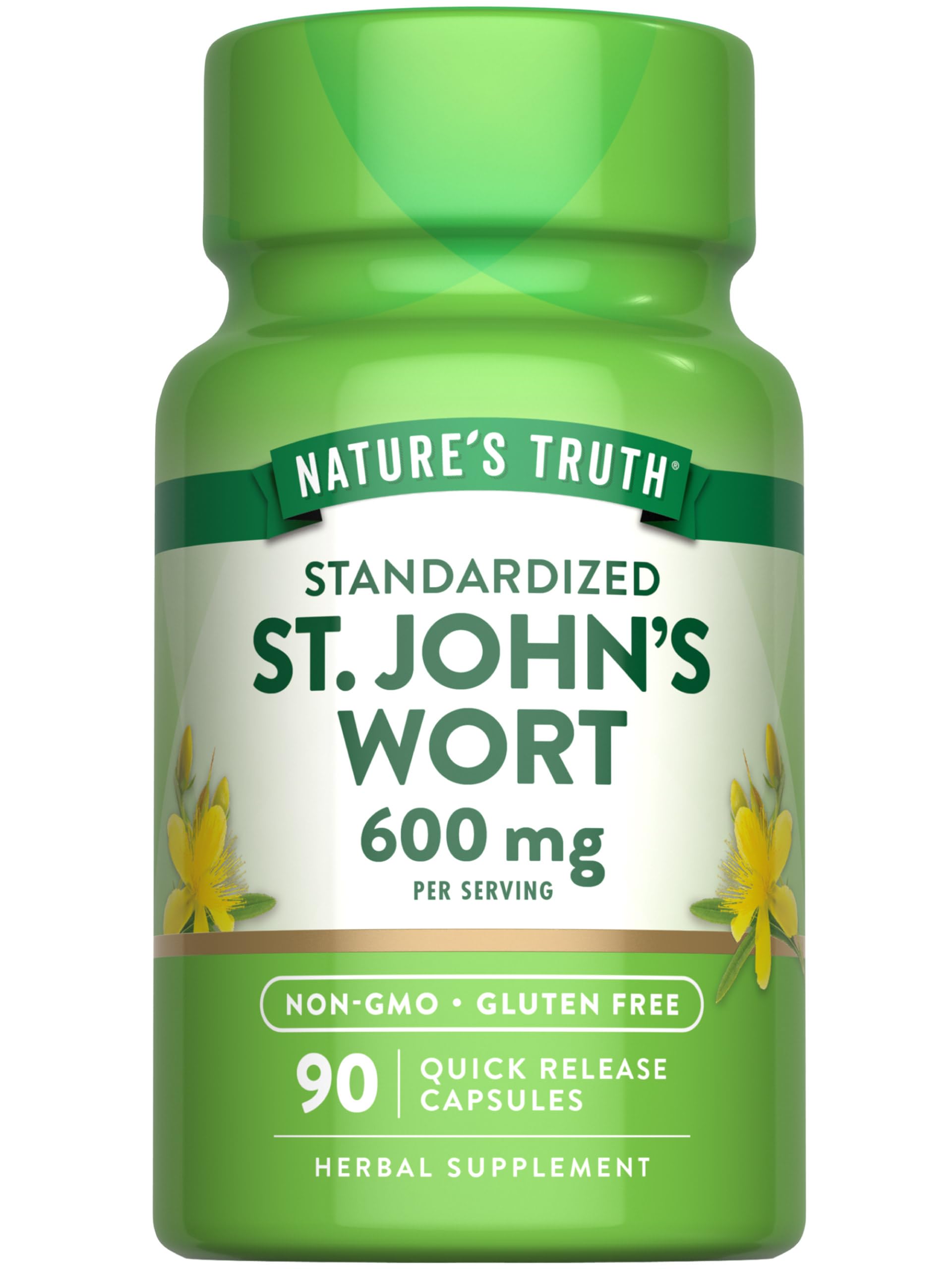 Nature's Truth St. John's Wort 600mg bottle with standardized extract for daily use.