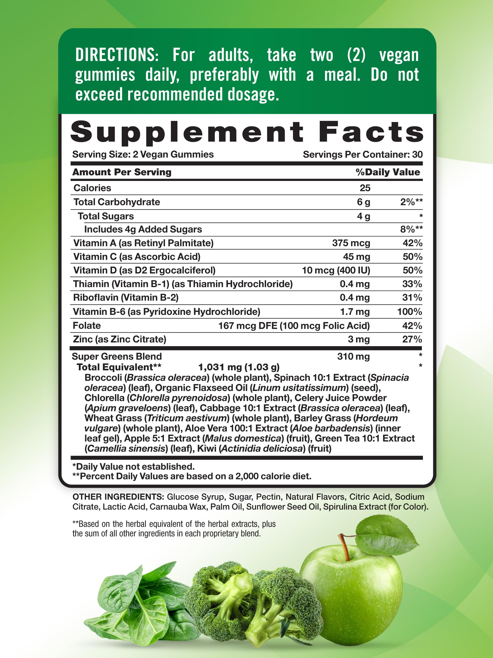 Nature's Truth Super Greens Gummies apple flavor close up highlights vibrant daily nutrition