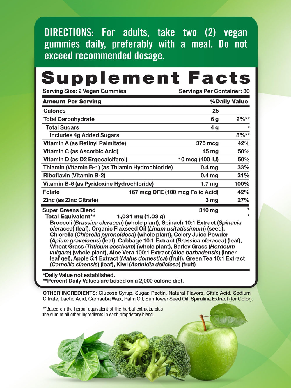 Nature's Truth Super Greens Gummies apple flavor close up highlights vibrant daily nutrition