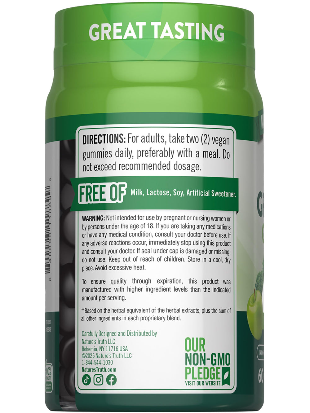 Nature's Truth Super Greens Gummies vitamin label indicates essential nutrients support