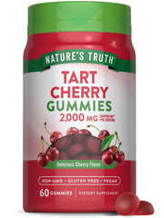Nature's Truth Tart Cherry Gummies bottle with 60-count, showcasing convenient daily vegan supplement.