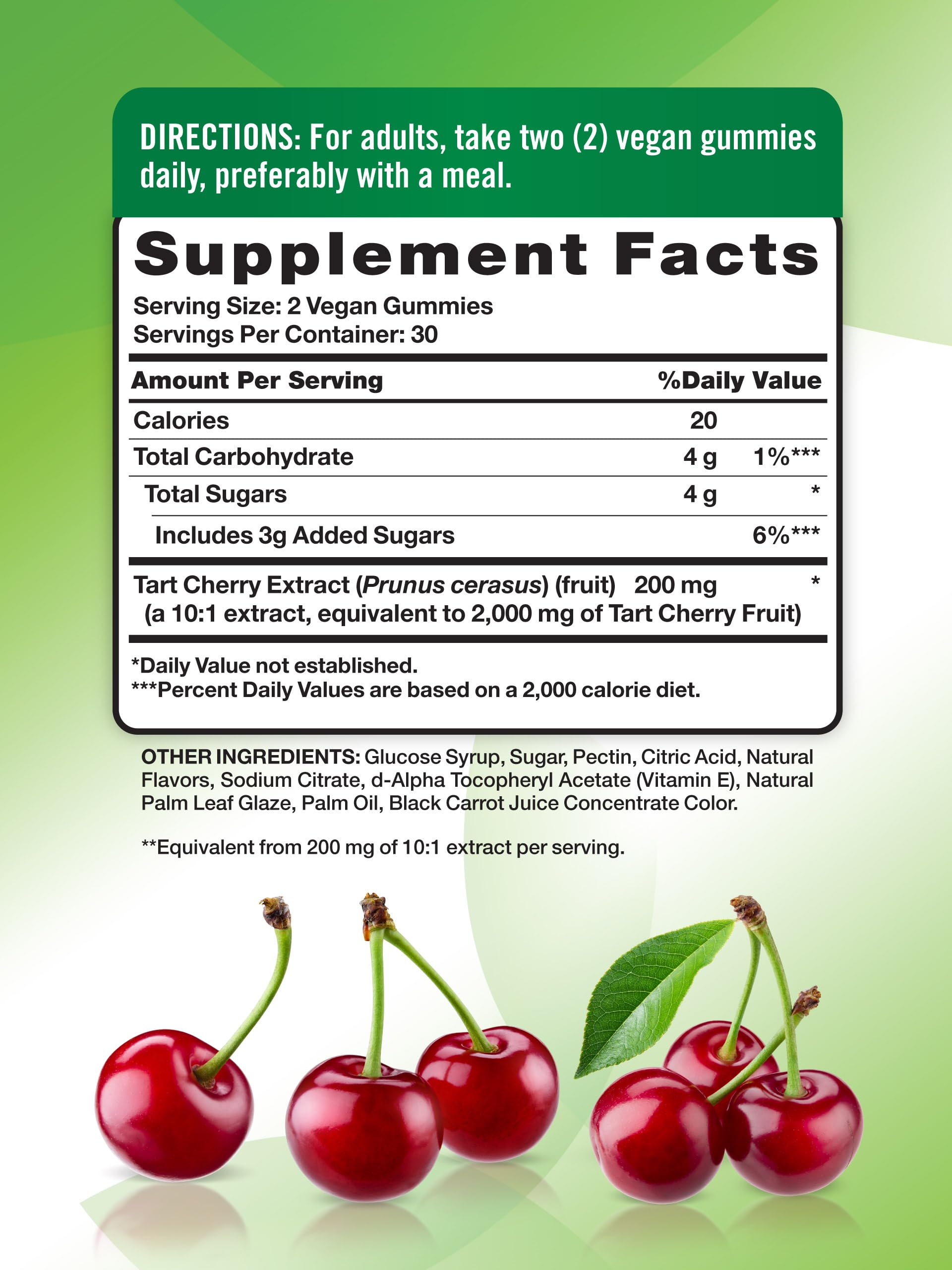 Nature's Truth Tart Cherry Gummies bottle back lists ingredients and benefits.